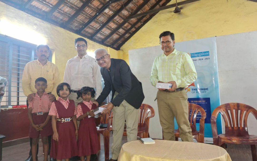 Handover of schoolbooks at Government Higher primary school Bikarnakatte